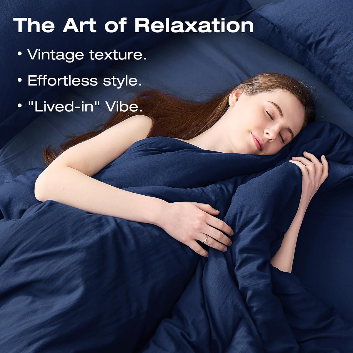 Sasttie Navy Blue Queen Comforter Set 7-Piece, Pre-Washed Bed in a Bag