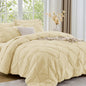 Sasttie Full Size Comforter Set, 7-Piece Bed in a Bag Double, Pintuck Bedding Set for All Season, Includes Comforter, Flat Sheet, Fitted Sheet, Pillowcases and Pillowshams, Beige