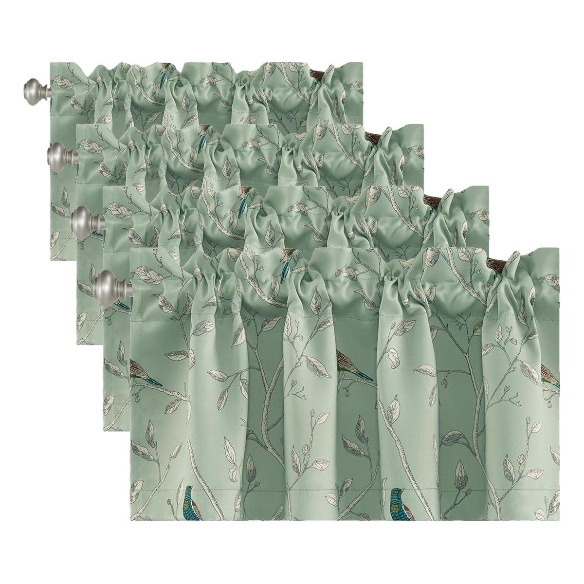H.VERSAILTEX Blackout Curtain Valances for Kitchen Window/Living Room/Bathroom Privacy Added Rod Pocket Home Decoration Winow Valance, 52" W x 18" L, Floral in Sage and Brown
