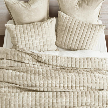 RECYCO Channel Box Stitch Velvet Quilt Set, King Size, Beige