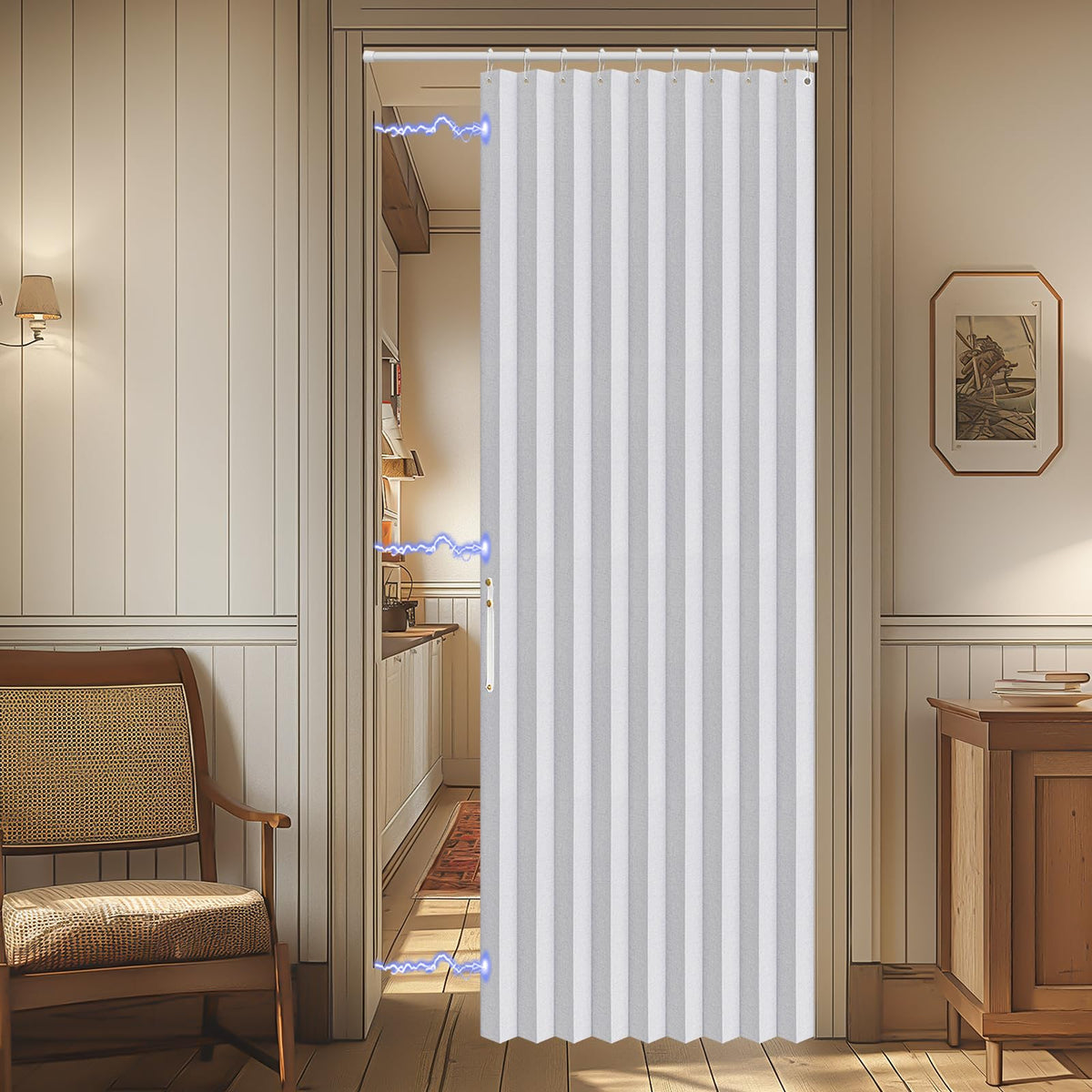 AJAZZ Blackout Accordion Door Magnetic Door Curtain Folding Closet Doors Curtain Invisible for Bedroom Room Living Room Doorway, Grey 42" W x 78" L, 1 Panel