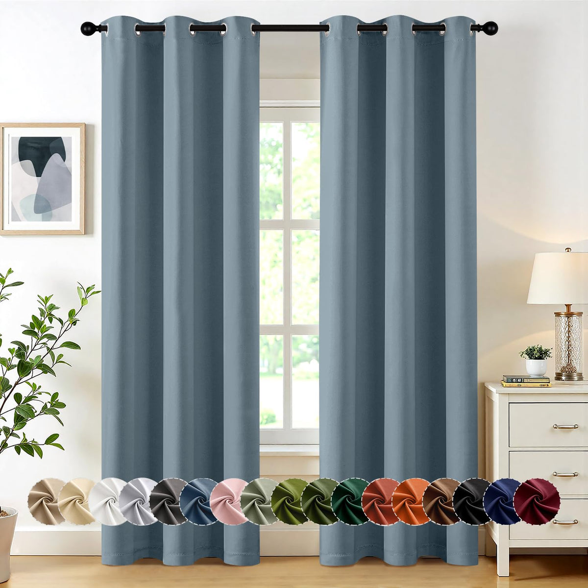 MIULEE Blackout Curtains for Bedroom 2 Panels 40 x 63 Inch Long Black