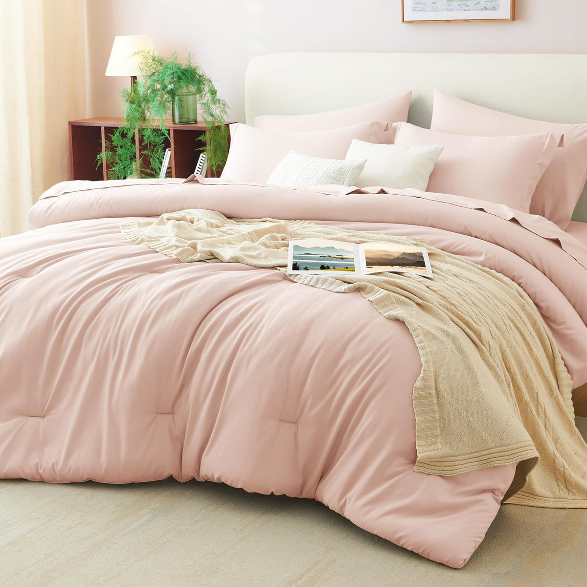 CozyLux Queen Comforter Set Black, 7 Pieces Bed in a Bag