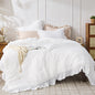 JOLLYVOGUE White Comforters Queen Size, 3 Pieces Ruffle Seersucker Queen Comforter Set for All Season, Lightweight Soft Shabby Chic Bedding Sets for Women（1 Comforter, 2 Pillowshams）
