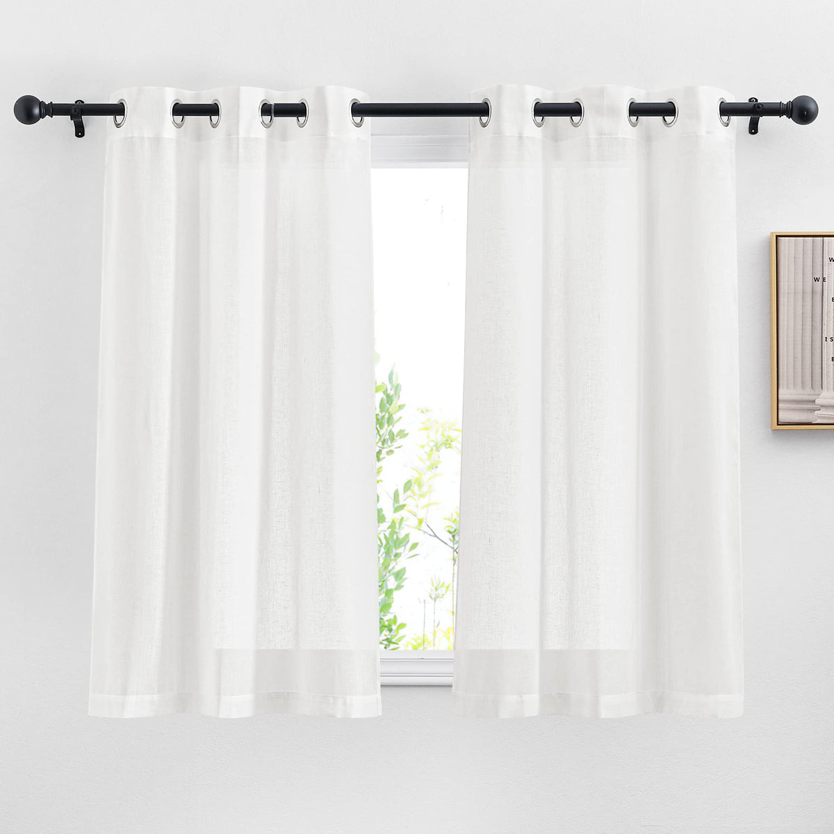 NICETOWN Semi Sheer Linen Ivory Curtains for Bedroom, W52xL84, 2 Panels