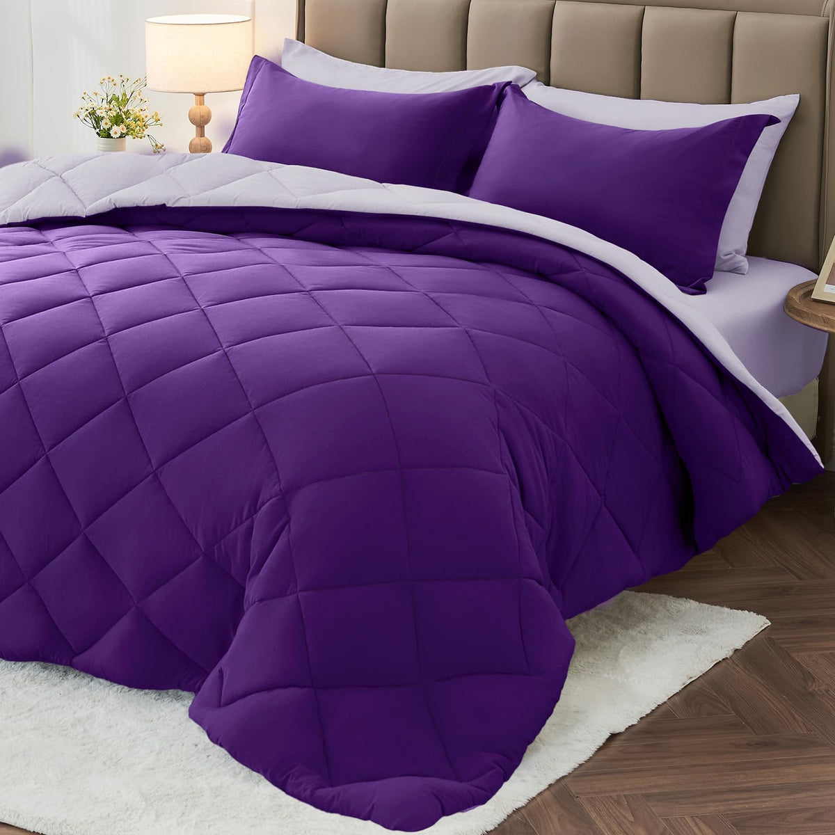 MUXHOMO Queen Comforter Set 7 Pieces, Reversible Bed in a Bag, Red/Black