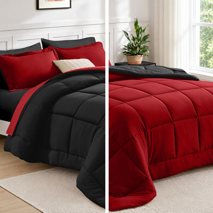 FUANNA Queen Comforter Set 7 Pieces, Reversible Bed Set, Soft Bed in a Bag