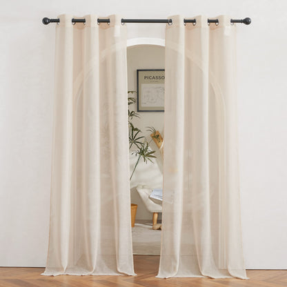 NICETOWN Semi Sheer Linen Ivory Curtains for Bedroom, W52xL84, 2 Panels