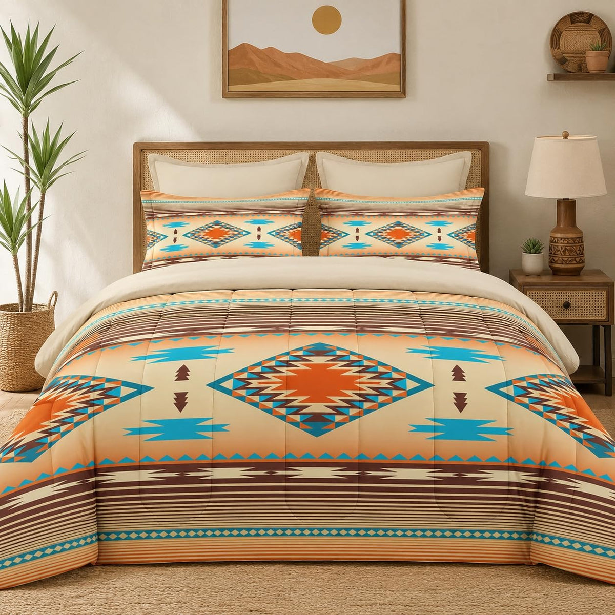 Pamnest Queen Comforter Set with Sheets, 7 Pieces Vintage Tribal Bedding