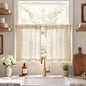 jinchan Linen Striped Tier Curtains for Kitchen Windows Green 26 x 24 inch