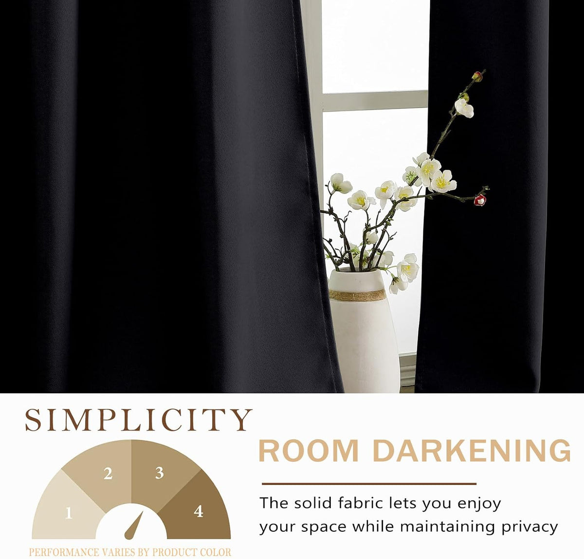 Black Cafe Curtains 24 Inch Length, Light Blocking Short Kitchen Window Curtains Over Sink, Half Window Blackout Drapes Tier Rod Pocket for Bathroom Basement Cabinet, 2x30Wx24L Inches