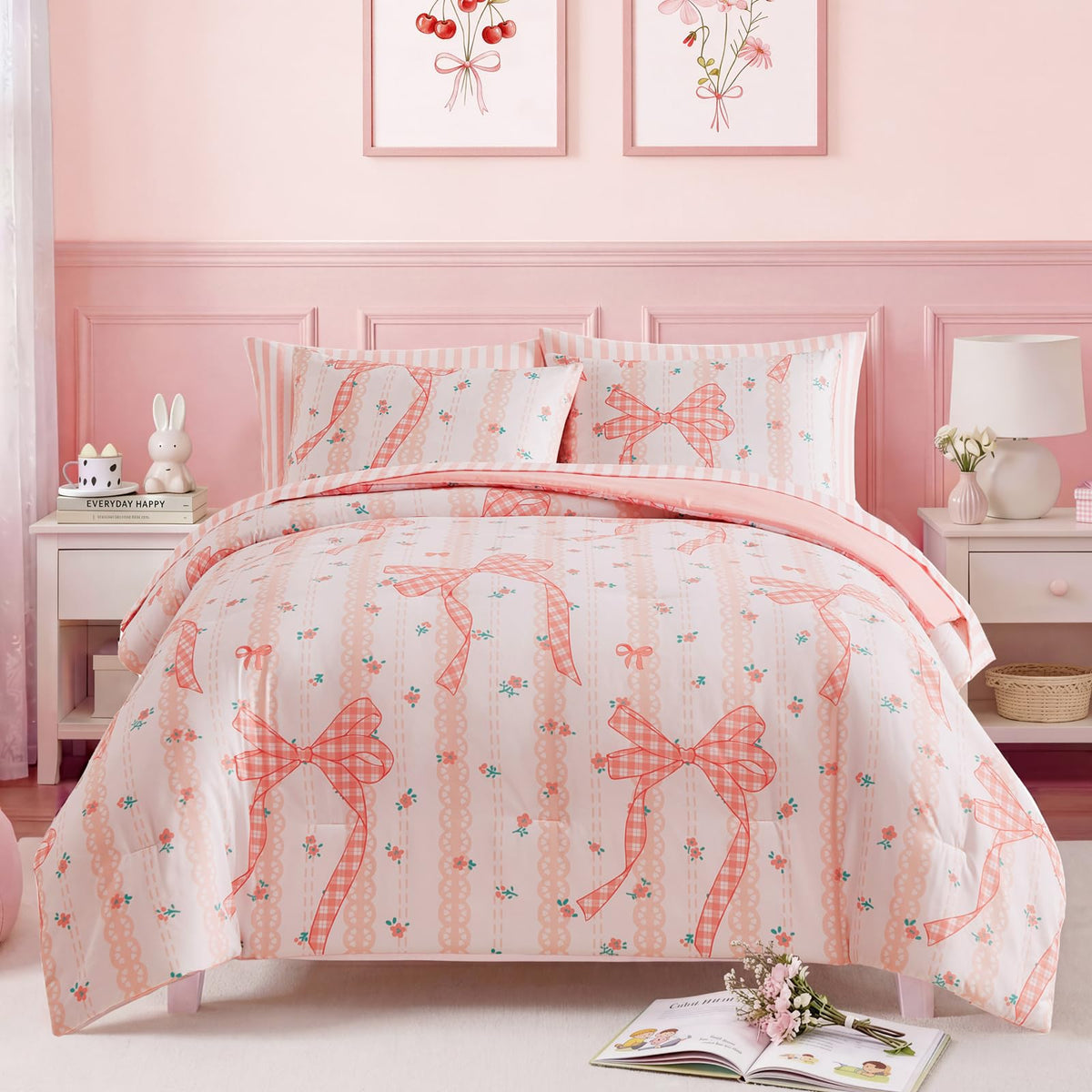 Twin XL Comforter Set for Girls Colorful Checkered Bed in a Bag 5 Pieces
