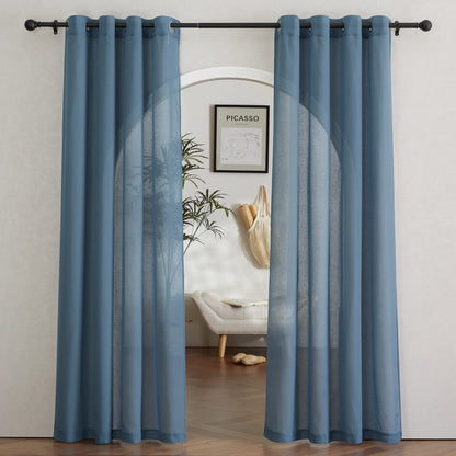 NICETOWN Semi Sheer Linen Ivory Curtains for Bedroom, W52xL84, 2 Panels