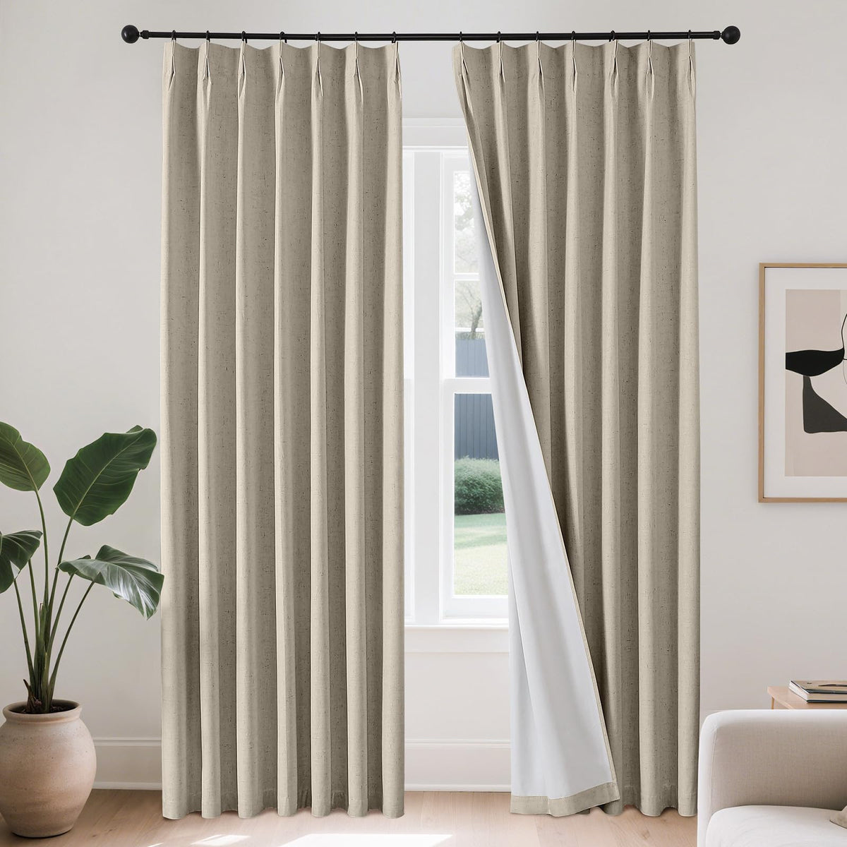 Joydeco Linen Curtains 96 inch Length 2 Panel Set, Light Filtering Curtain for Living Room Bedroom, 52 inch Wide Drapes with Rod Pocket Back Tab (96" Lx52 W, Ivory on Linen)