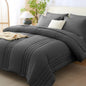 CozyLux Queen Comforter Set Beige - 7 Pieces Vertical Quilted Bed in a Bag