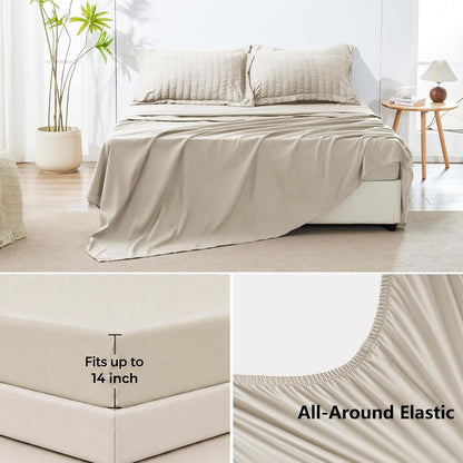 HIMEET Queen Comforter Set, 7-Piece Seersucker Bed in a Bag, Beige