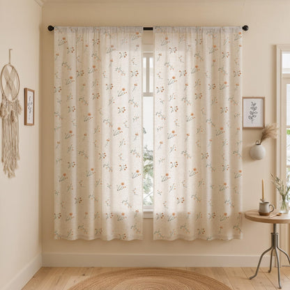 Boho Floral 100% Blackout Curtains 84 Inch 2 Panels Linen Texture