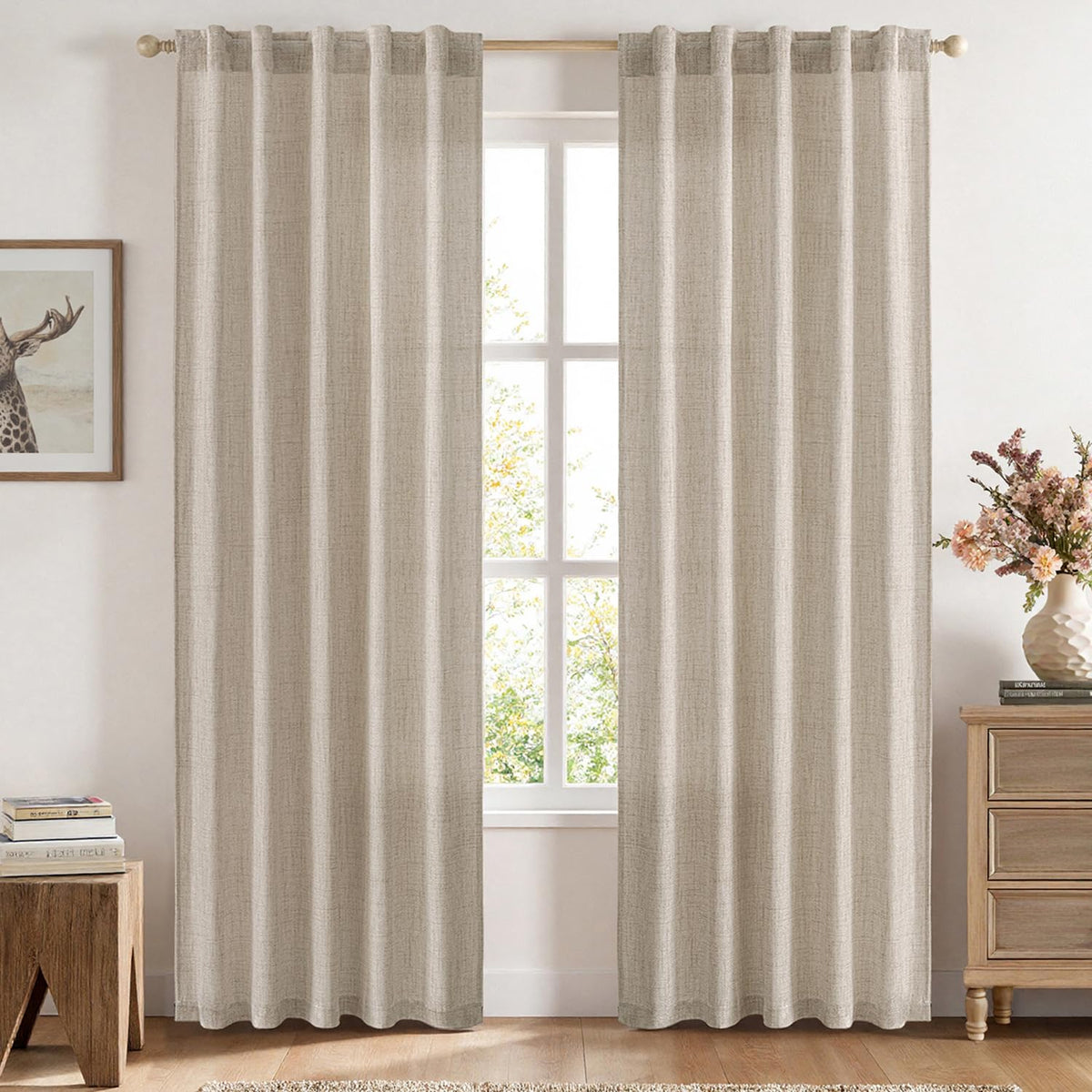 MIULEE Faux Linen Curtains 84 Inch Length 2 Panels Natural Semi Sheer Curtain with Back Tab Rod Pocket, Light Filtering Window Privacy Burlap Drapes for Living Room Bedroom 42W x 84L Linen