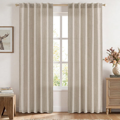 MIULEE Faux Linen Curtains 84 Inch Length 2 Panels Natural Semi Sheer Curtain with Back Tab Rod Pocket, Light Filtering Window Privacy Burlap Drapes for Living Room Bedroom 42W x 84L Linen