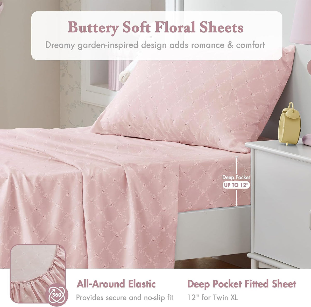 Madison Park Essentials Pink Floral Comforter Set with Sheets Twin XL,5pc