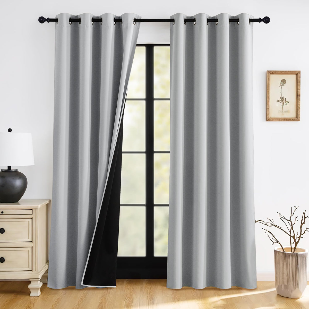 RYB HOME 100% Blackout Black Curtains for Bedroom Living Room 84 inch Long