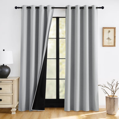 RYB HOME 100% Blackout Black Curtains for Bedroom Living Room 84 inch Long