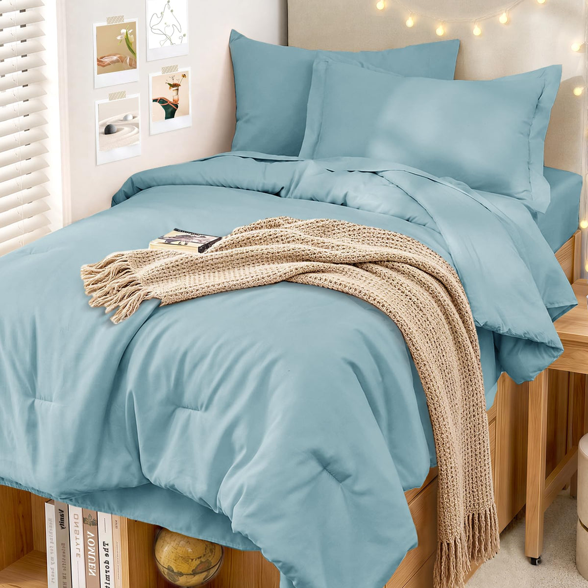 MUXHOMO Queen Comforter Set 7 Pieces, Soft Bed in a Bag, Olive Green