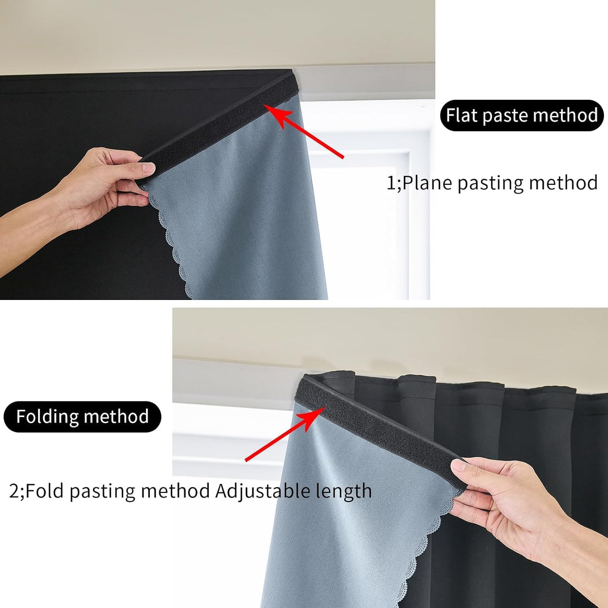 AJAZZ Self Adhesive Curtains 100% Blackout Shades Window Cover Sticky Curtain Portable Easy Open Black Out Curtains for Bedroom Living Room No Drilling (Black, 59" W x 63" L 1 Panel)