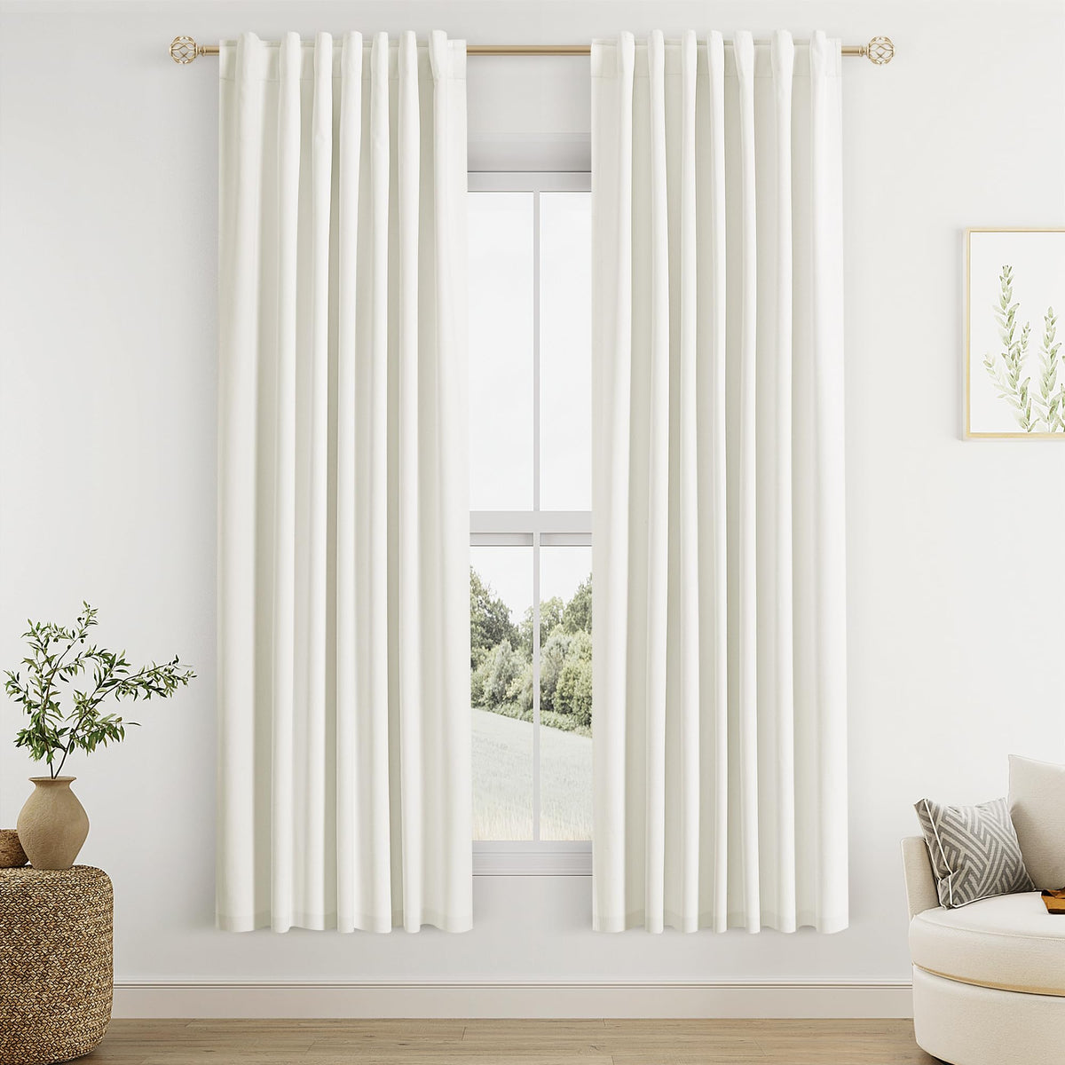 Guken Cream Linen Blackout Curtains 84 Inch Length 2 Panels Set for Living Room Bedroom Back Tab Thermal Insulated 100% Black Out Drapes Room Darkening Window Curtain Ivory Natural Beige