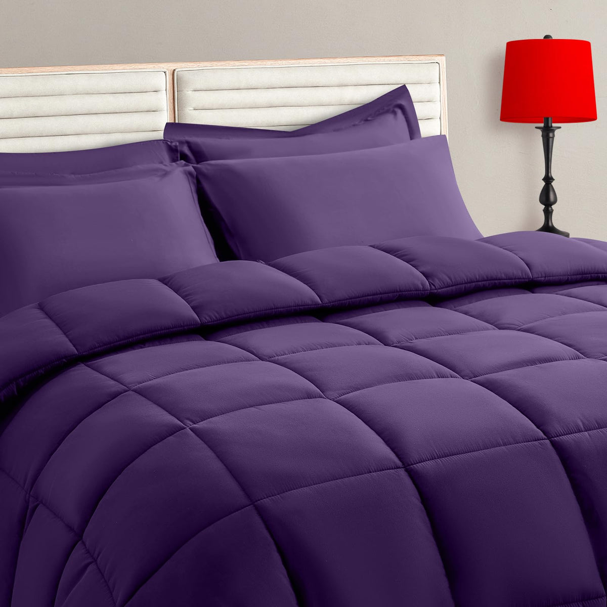 TAIMIT Twin Size Comforter Set - 5 Pieces, Bed in a Bag Bedding Sets with All Season Soft Quilted Warm Fluffy Reversible Comforter,Flat Sheet,Fitted Sheet,1 Pillow Shams,1 Pillowcases,Black