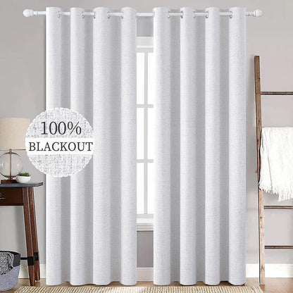 MIULEE 100% Blackout Linen Curtains for Bedroom 52x84 Inches Natural Beige