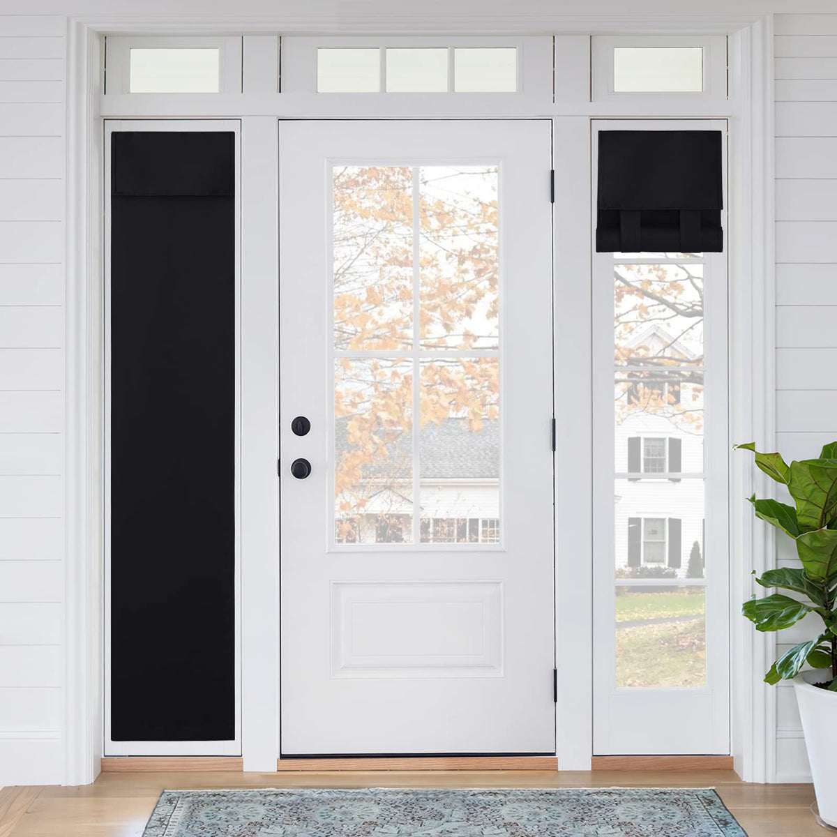 RYB HOME Blackout French Door Curtain, No Drill, W26 x L69, Black, 1 Panel