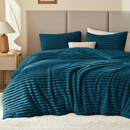 EXQ Home Fluffy Comforter Set Queen Size,3 Pieces Bed Set,Black