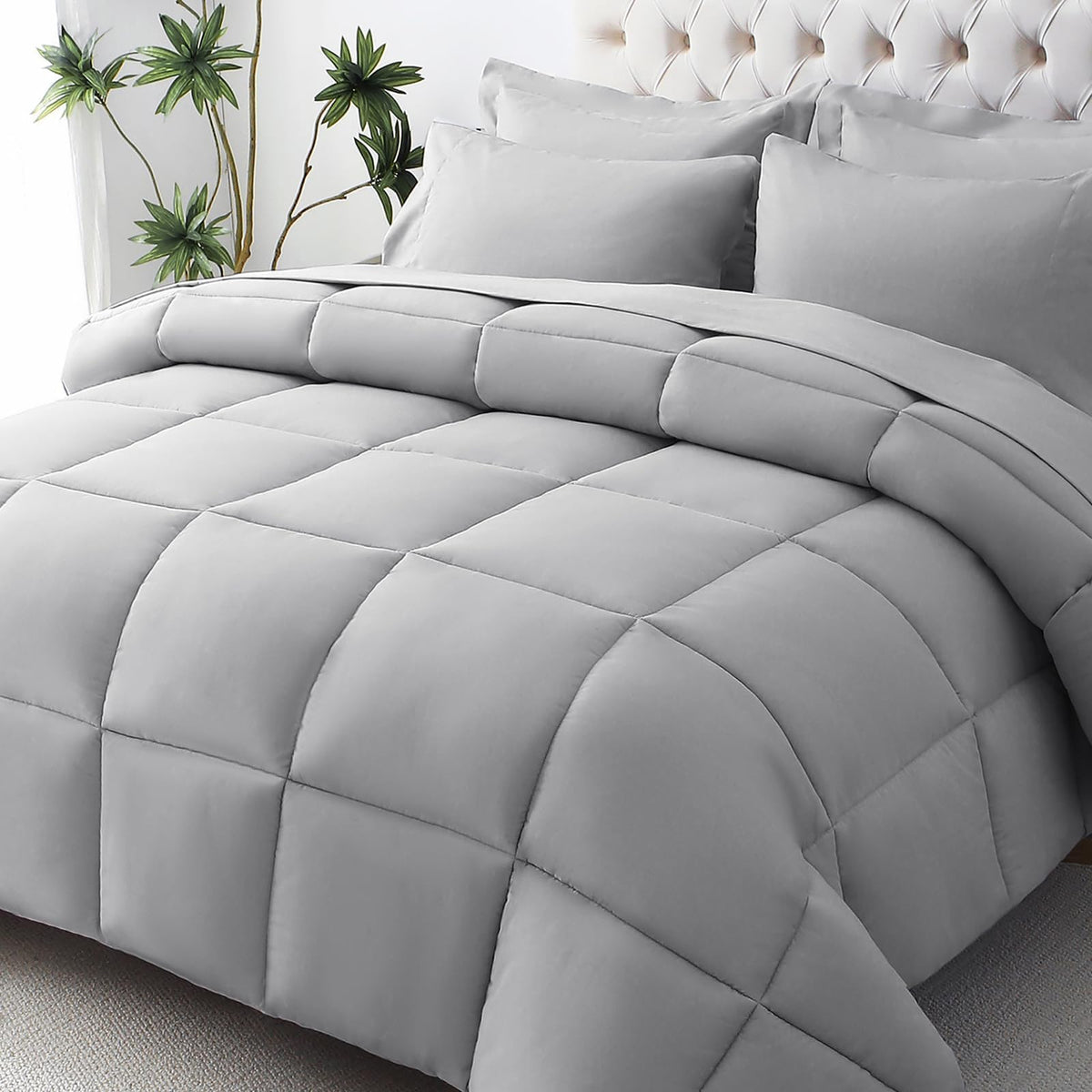 JOLLYVOGUE Full Comforter Set, Ultra-Soft Bed in a Bag Full Size 7 Pieces, Oeko-TEX Certified Bedding Set with Down Alternative Comforter, Sheets, Pillowcases & Shams, Black
