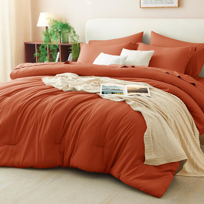 CozyLux Queen Comforter Set Black, 7 Pieces Bed in a Bag
