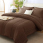 CozyLux Queen Comforter Set Beige - 7 Pieces Vertical Quilted Bed in a Bag