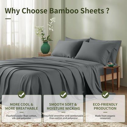Shilucheng 6 Piece Queen Sheet Sets, Cooling Sheets, Dark Grey