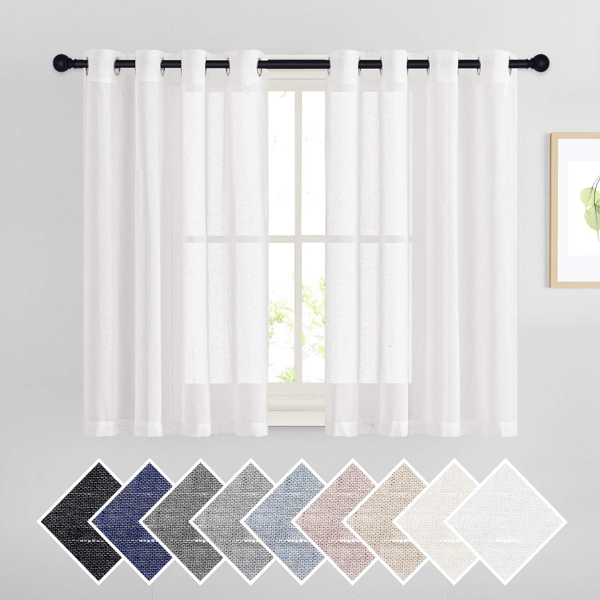 NICETOWN Semi Sheer Linen Ivory Curtains for Bedroom, W52xL84, 2 Panels