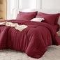 MUXHOMO Queen Comforter Set 7 Pieces, Seersucker Bed in a Bag, Beige