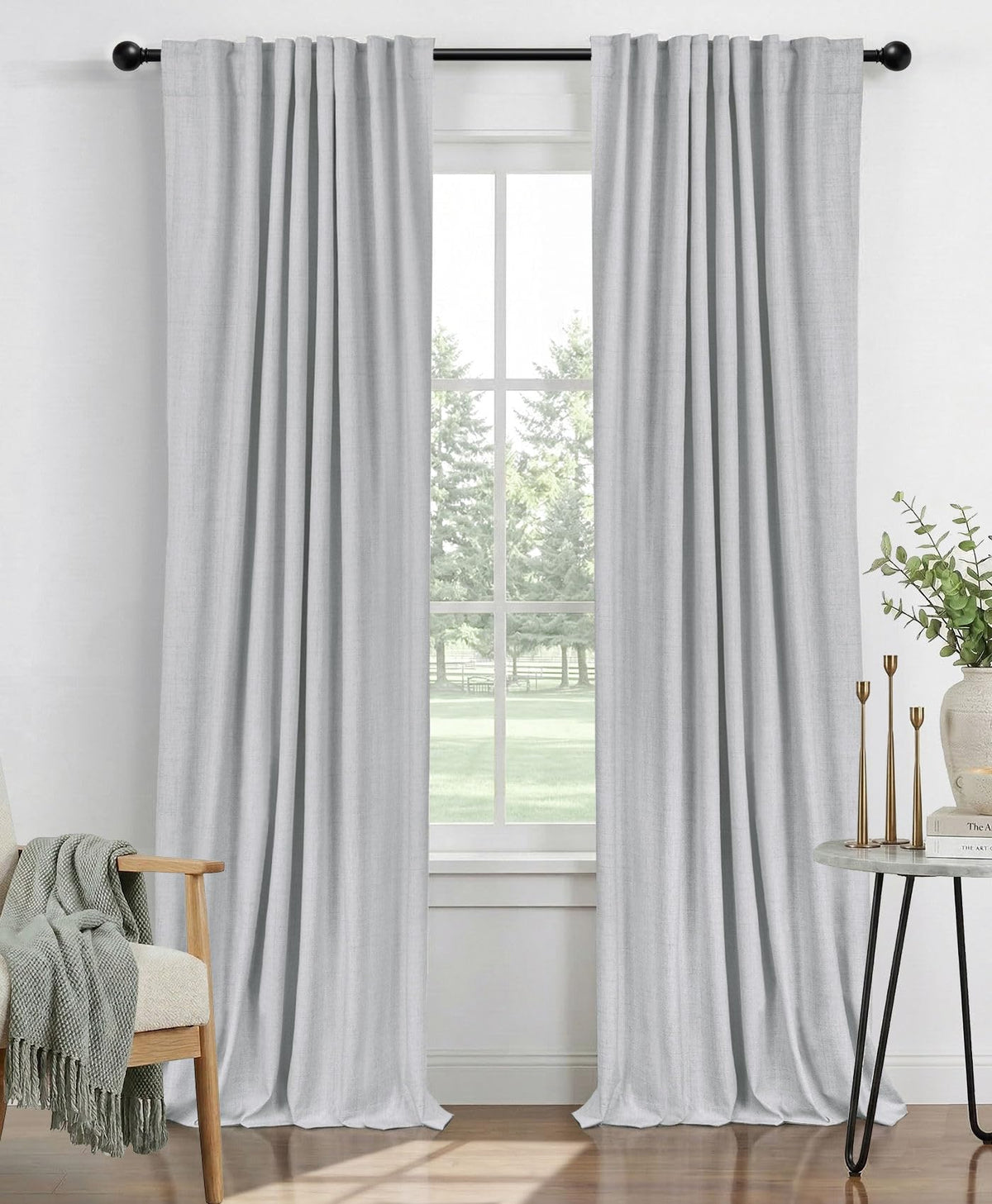 Linen Total Blackout Curtains for Bedroom Living Room 84 Inch, Cream