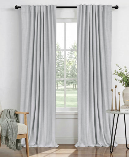 Linen Total Blackout Curtains for Bedroom Living Room 84 Inch, Cream