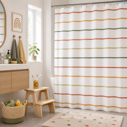 Kids Bathroom Shower Curtain, Colorful Hand-Drawn Stripe Design, 72 x 72