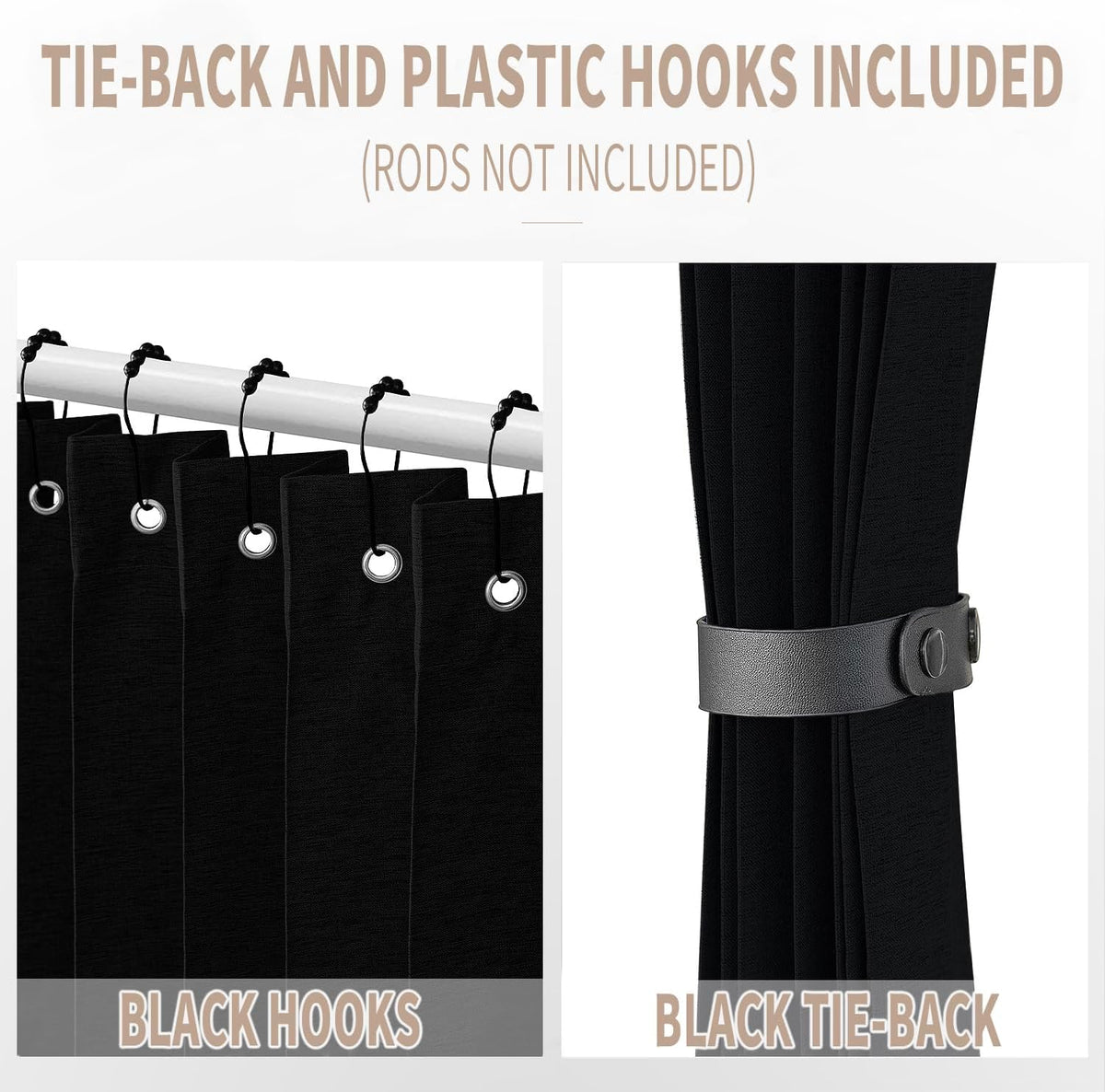 Vatge Closet Door Curtain Room Divider Drapes, Pleated Folding Style Curtains for Doorways Curtain for Bedroom Without Door,1 Panel with Tieback, W39 x L78, Black