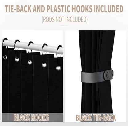 Vatge Closet Door Curtain Room Divider Drapes, Pleated Folding Style Curtains for Doorways Curtain for Bedroom Without Door,1 Panel with Tieback, W39 x L78, Black