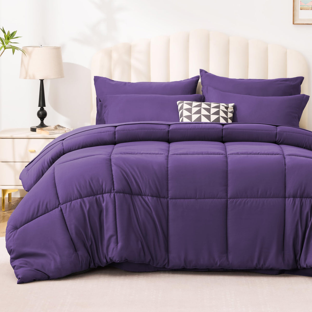 Love's cabin Queen Comforter Set, 7 Pieces Bed in a Bag, Black