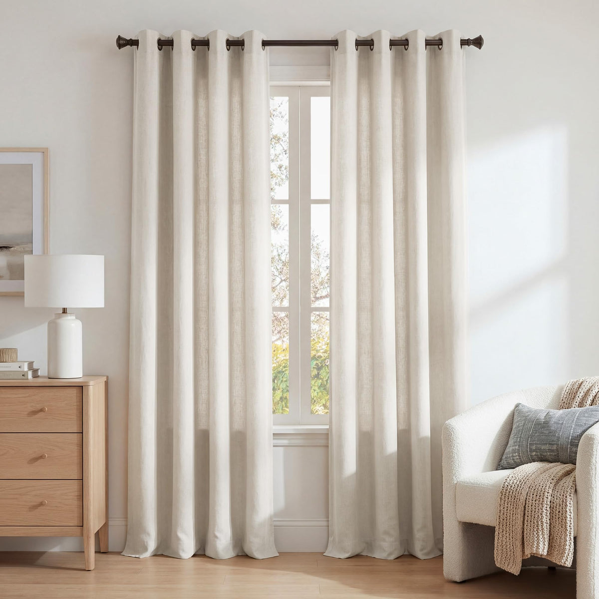 NICETOWN Semi Sheer Linen Ivory Curtains for Bedroom, W52xL84, 2 Panels