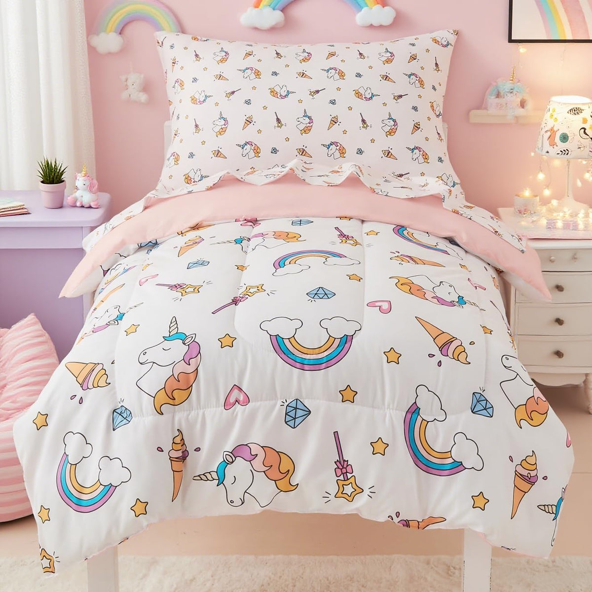 Mooreeke Toddler Bedding Sets for Girls,4 Pieces Blue Ocean Animals Printed
