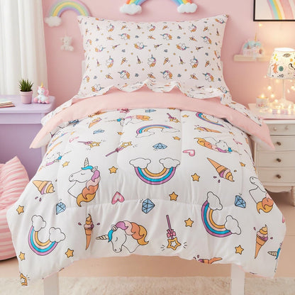 Mooreeke Toddler Bedding Sets for Girls,4 Pieces Blue Ocean Animals Printed