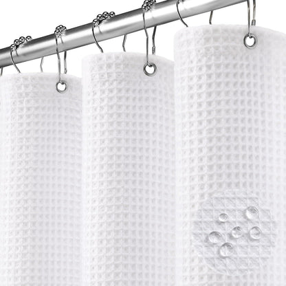 White Waffle Weave Shower Curtain 258GSM Heavyweight Cotton Fabric 72Wx72L
