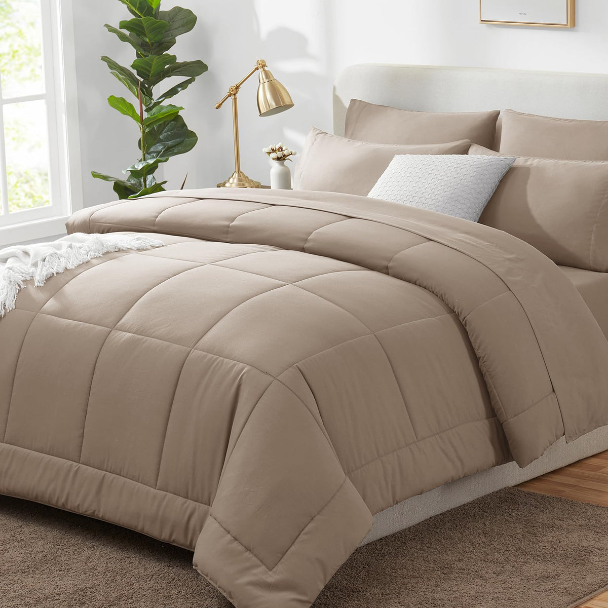 CozyLux Queen Comforter Set Black - 7 Pieces Bed in a Bag